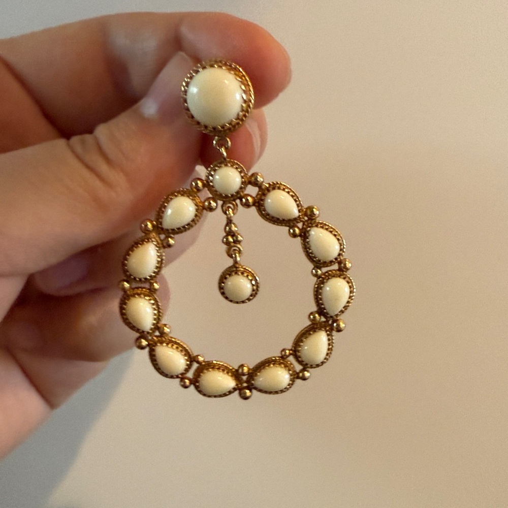 Sezane Gold and Cream Hoop Earrings